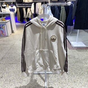 adidas阿迪达斯三叶草套头衫2024冬女学院风宽松连帽卫衣JC6853