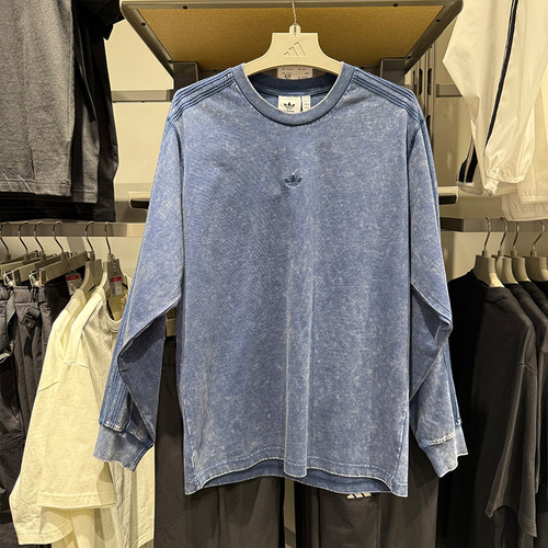 Adidas阿迪达斯三叶草水洗系列男子打底衫宽松圆领长袖T恤KA6760