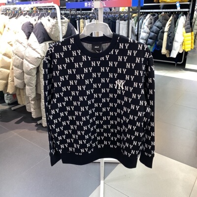 MLBNY满标老花卫衣男女款2025新款长袖黑色套头衫3AMTM0241