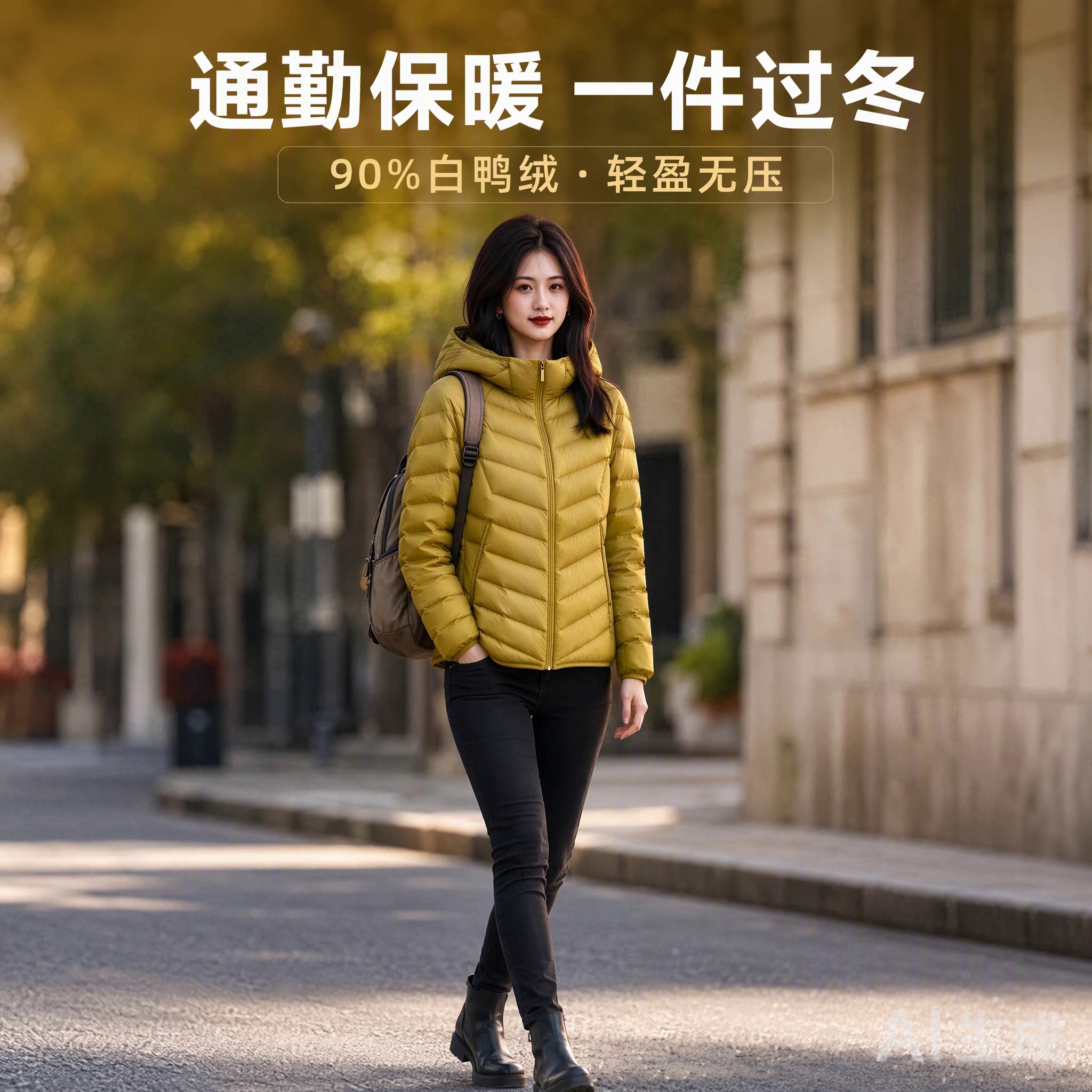 雅鹿轻薄羽绒服女短款连帽90%白鸭绒保暖修身显瘦外套男女同款