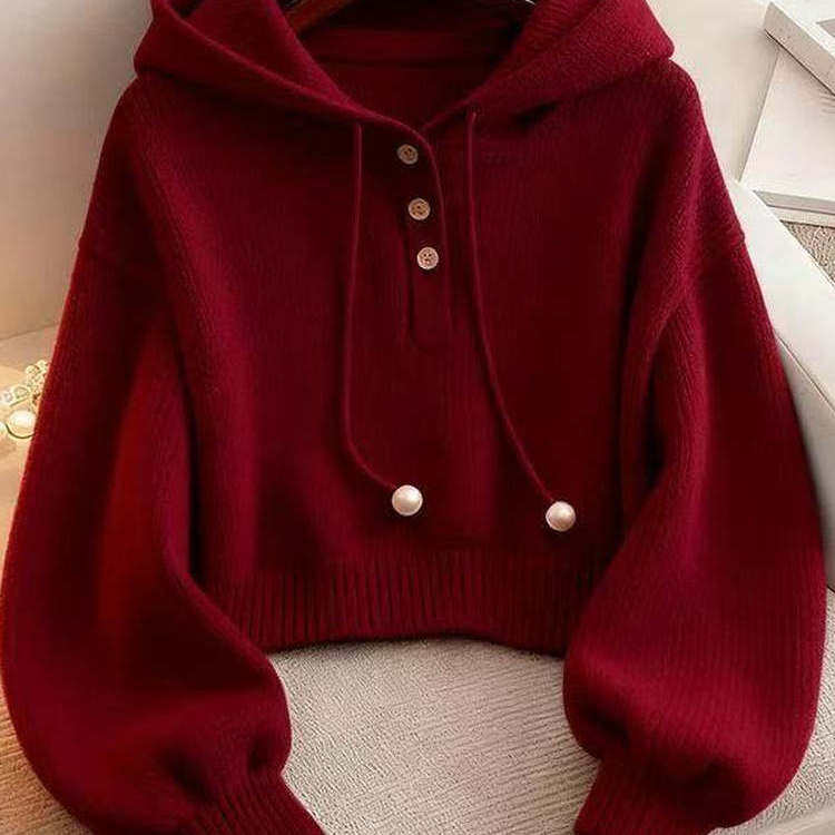 爆款红色开衫连帽针织毛衣设计感女秋冬季宽松慵懒风加厚保暖上衣,女装/女士精品,毛针织衫,淘宝优惠券,粉丝福利购,淘宝优惠卷