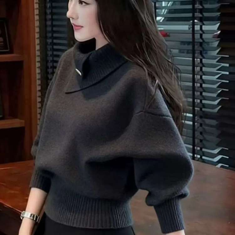 2025秋冬韩系高知老钱风轻熟设计感软糯慵懒橘色高领打底针织衫女