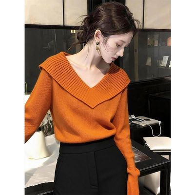 橘色v领毛衣女2025新款