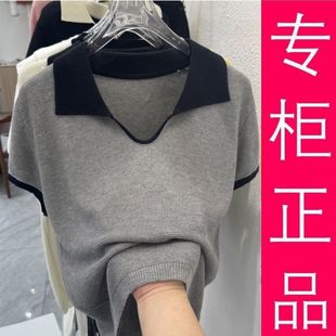 2025夏新款 上衣T恤女 洋气翻领撞色针织短袖 宽松显瘦百搭减龄薄款