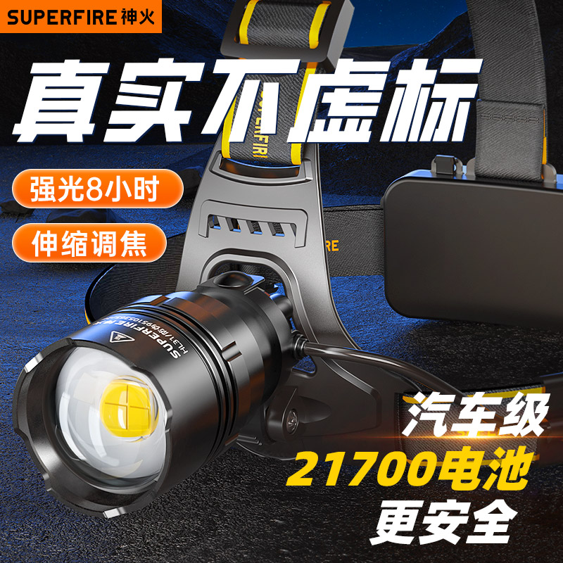神火HL31变焦头灯强光充电超亮头戴式36W大功率夜灯超长续航