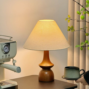 中古简约侘寂风台灯美式复古卧室床头灯实木高级感新中式氛围台灯