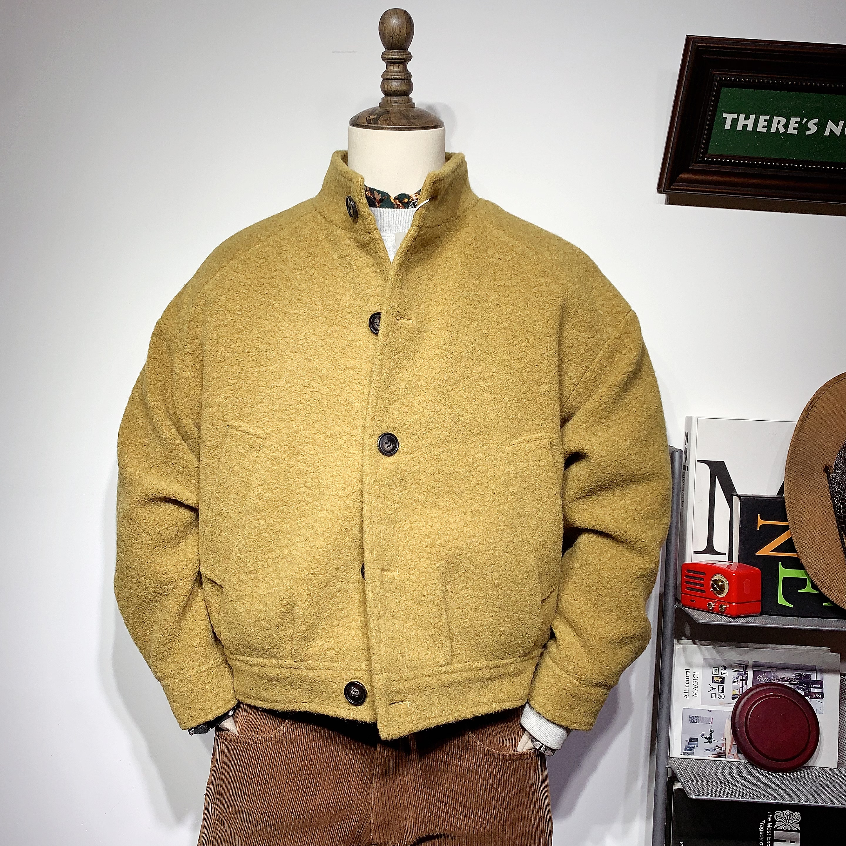 韩版高级感潮流潮立领痞帅毛呢厚款夹克外套冬季新款ins男装上衣