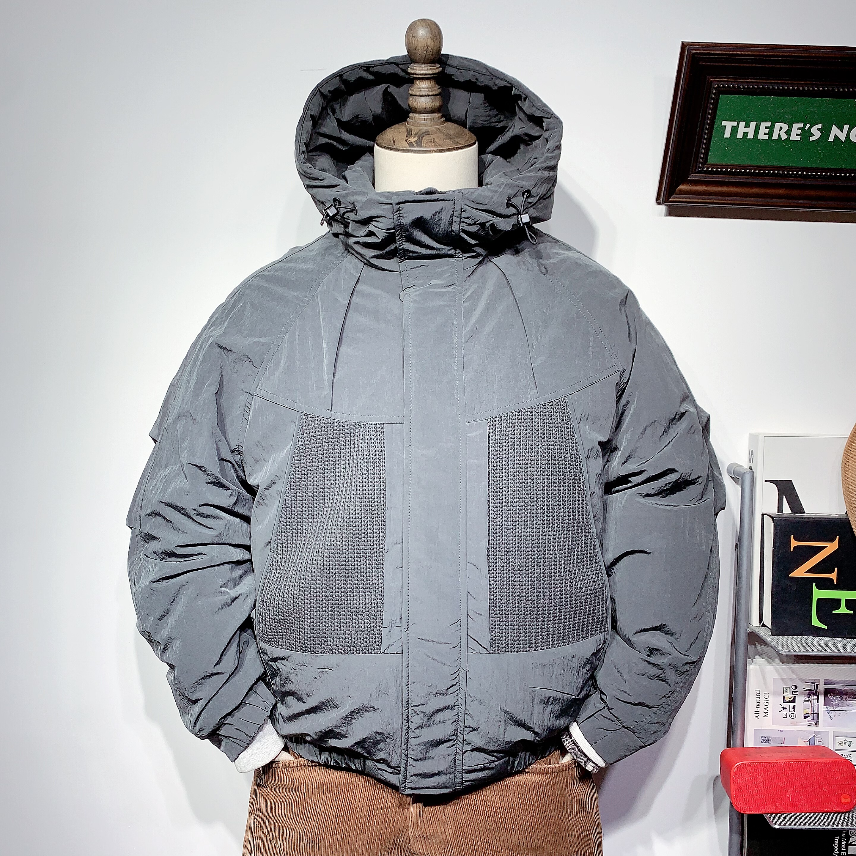 2025冬季新款男士连帽羽绒服短款上衣潮牌夹克外套男针织拼接潮