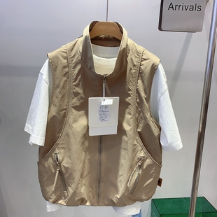 宽松休闲无袖 口袋立领情侣外套潮牌美式 坎肩 工装 男马甲2026春新款