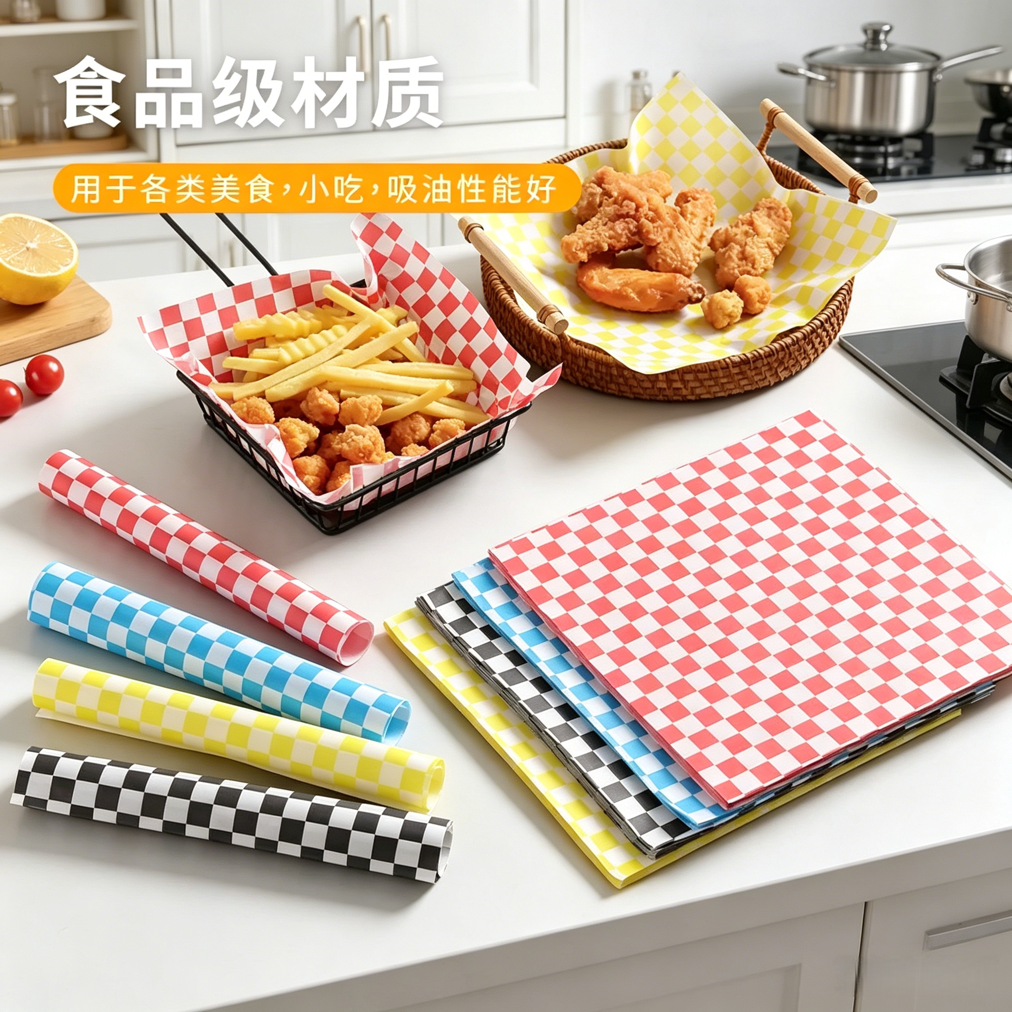 商用棋盘格防油垫纸汉堡纸托盘油纸食用蛋糕烘焙用纸食品级防油纸