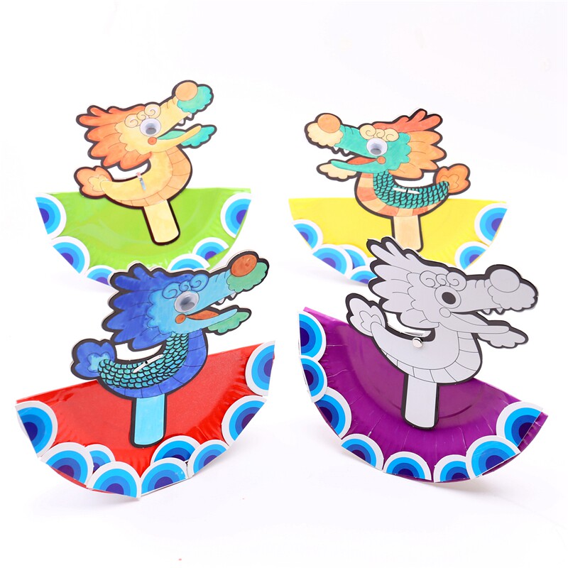 드래곤 보트 축제 선물 수제 DIY 어린이 종이 접시 드래곤 보트 만들기 재료 패키지 유치원 크리 에이 티브 스티커 장식 매달려