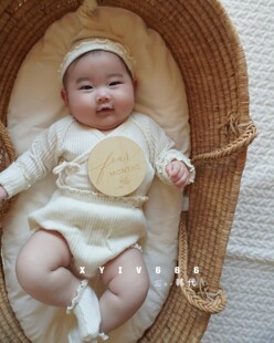 韩国进口新生婴儿套装木耳边斜襟和尚服上衣大PP面包裤PEEKABOO