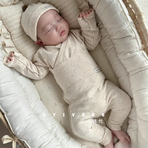 现货韩国进口peekaboo新生儿衣服春秋25新款和尚服月子服家居套装