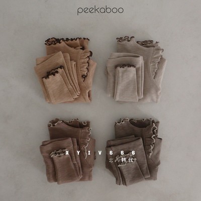PEEKABOO进口韩国童装纯棉高领飞飞袖舒服款式幼儿童家居服套装