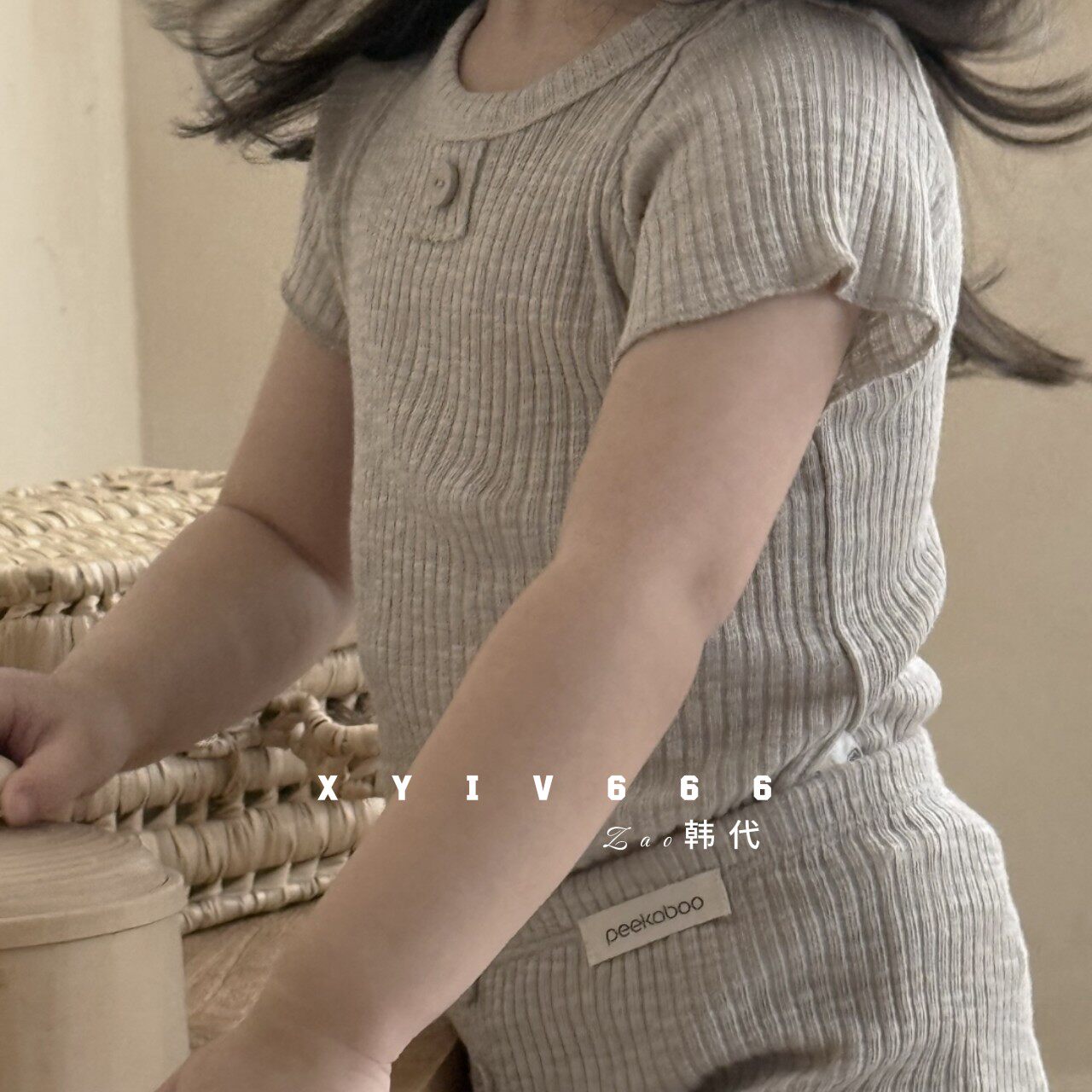 peekaboo韩国进口棉+莫代尔儿童家居服26新款套装短袖简约ins睡衣