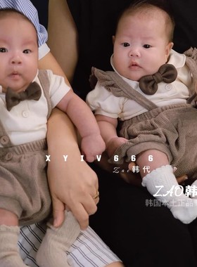 韩国进口peekaboo婴幼儿女宝夏百天周岁服可爱高腰护肚透气背带裤