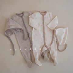 韩国进口peekaboo春秋男女宝25新款连体衣爬服套装棉婴儿家居服