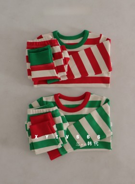 peekaboo韩国Winter新年圣诞春秋弹力套装宝宝家居服秋衣秋裤