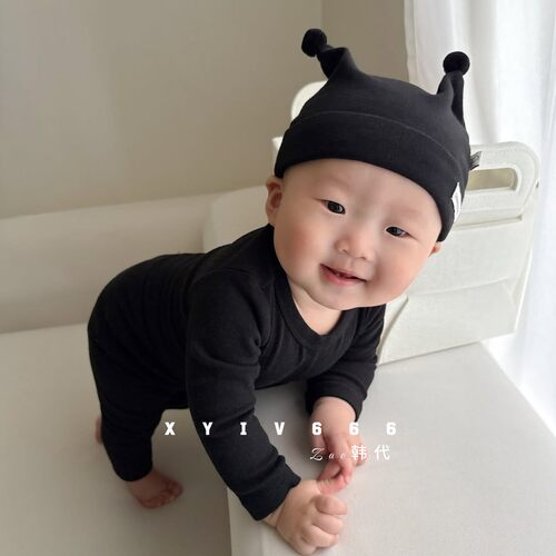 韩国进口PEEKABOO婴儿纯棉软糯打底爬服25新款四季家居服睡衣套装