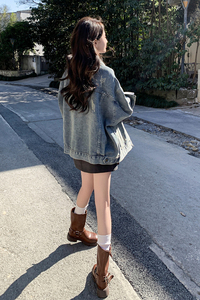 美式复古慵懒chic短款牛仔外套女春秋超火好看工装夹克上衣ins潮图片