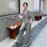 衬衫常规款宽松灰色垂感春夏时尚家居服宽松型女装春秋气质长袖，女装套装/套裙，浙宝108