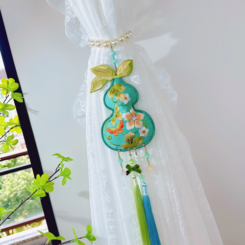 福禄刺绣大葫芦纱帘绑带窗帘收拢