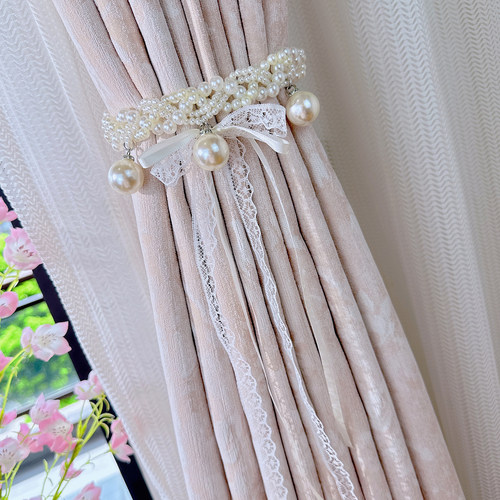 法式公主风窗帘绑带编织珍珠收拢