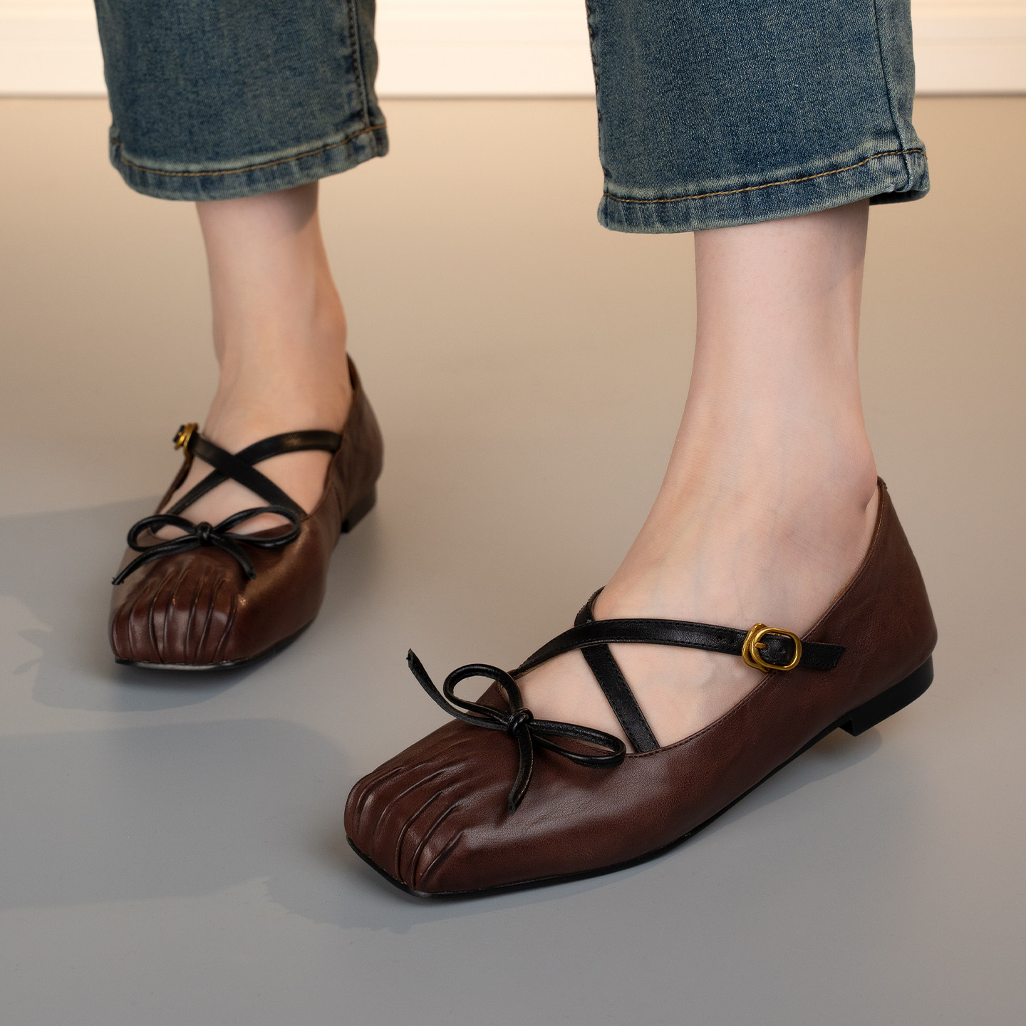 法式复古风蝴蝶结玛丽珍鞋女平底交叉带百搭单鞋浅口圆头牛筋底,女鞋,浅口单鞋,淘宝优惠券,粉丝福利购,淘宝优惠卷