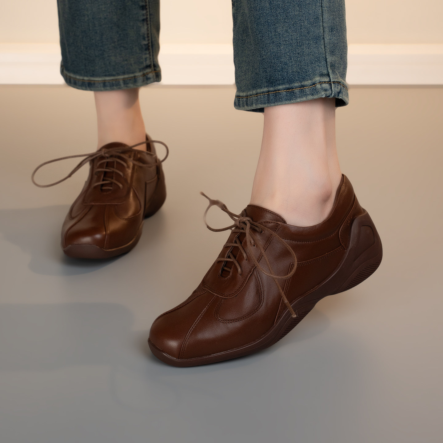 粗跟圆头复古风深口单鞋女真皮系带中跟软底休闲小皮鞋妈妈鞋防滑,女鞋,深口单鞋,淘宝优惠券,粉丝福利购,淘宝优惠卷