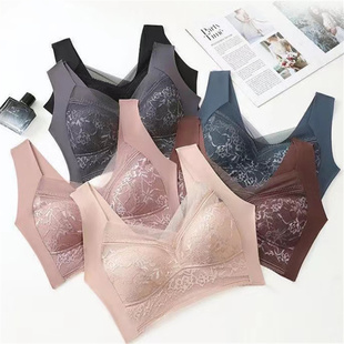 冰丝美背文胸女士内衣无钢圈聚拢胸罩防走光蕾丝收副乳中老年 夏季