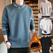 T恤半高领打底衫 秋冬男士 双面德绒卫衣长袖 加厚青年休闲保暖上衣