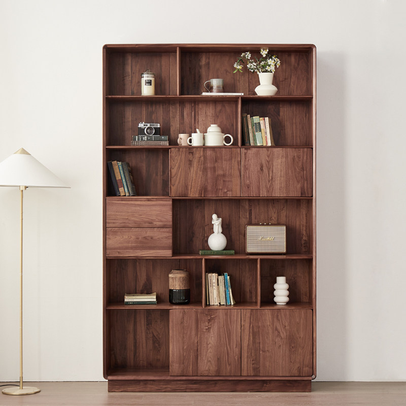 北美黑胡桃木书柜北欧实木储物柜客厅立柜书房置物柜子靠墙展示柜,住宅家具,单个书柜,淘宝优惠券,粉丝福利购,淘宝优惠卷