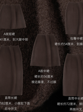 优雅显瘦咖啡色半身裙直筒包臀短中长双面羊毛呢绒OL厚实保暖高腰