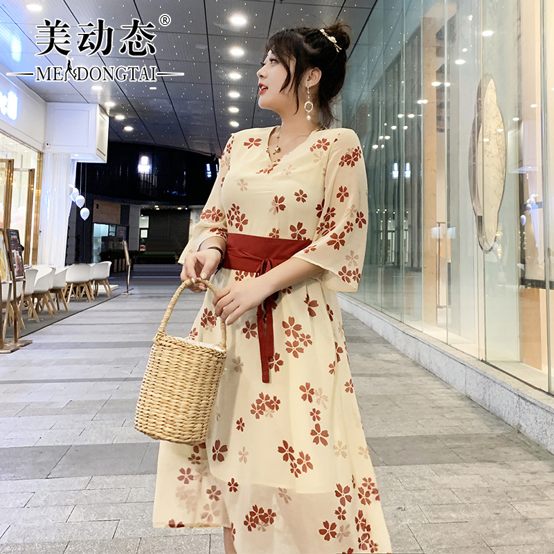 美动态加大码女装胖妹妹2019新款胖女人夏装适合微胖女生的连衣裙