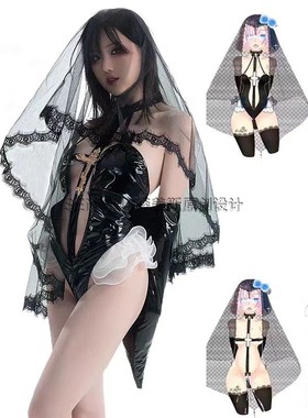 SENMHS原创性感修女cos游戏制服十字架捆绑套装纯欲连体衣带头纱