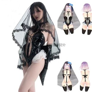 SENMHS原创性感修女cos游戏制服十字架捆绑套装纯欲连体衣带头纱