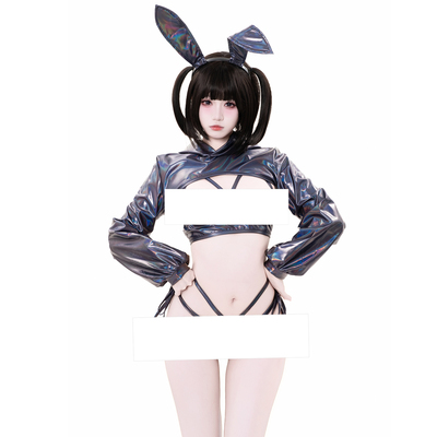 SENMHS兔女郎cos镭射连帽比基尼