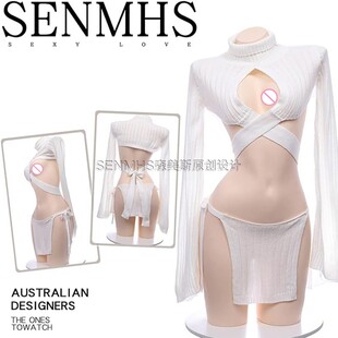 SENMHS 原创日系纯欲风高领绑带镂空毛衣性感针织 Cosplay童真