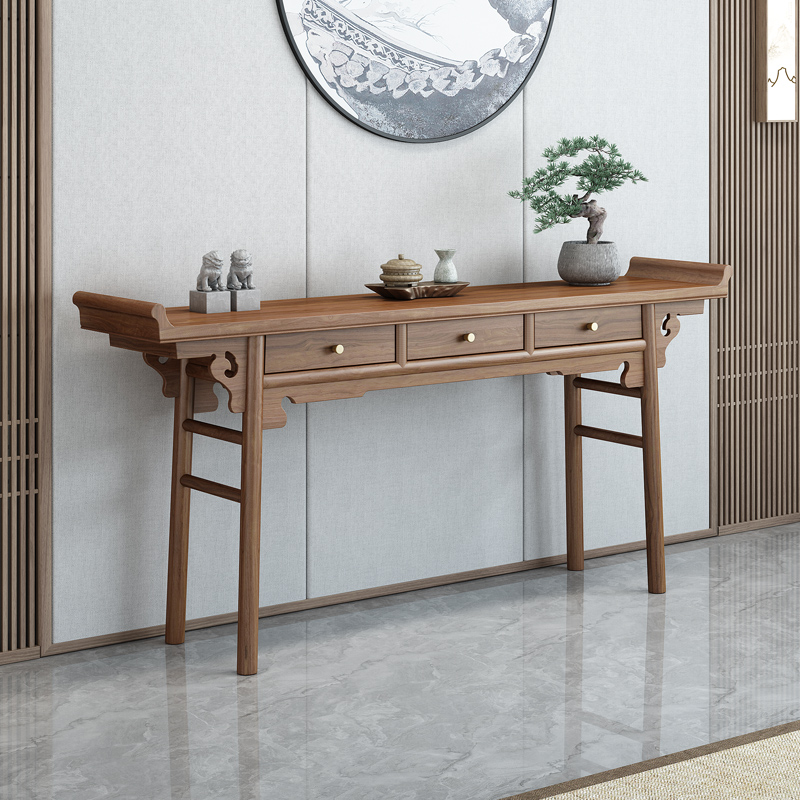 新中式条案供台香案财神桌复古翘头中堂贡桌实木仿古供奉桌玄关台