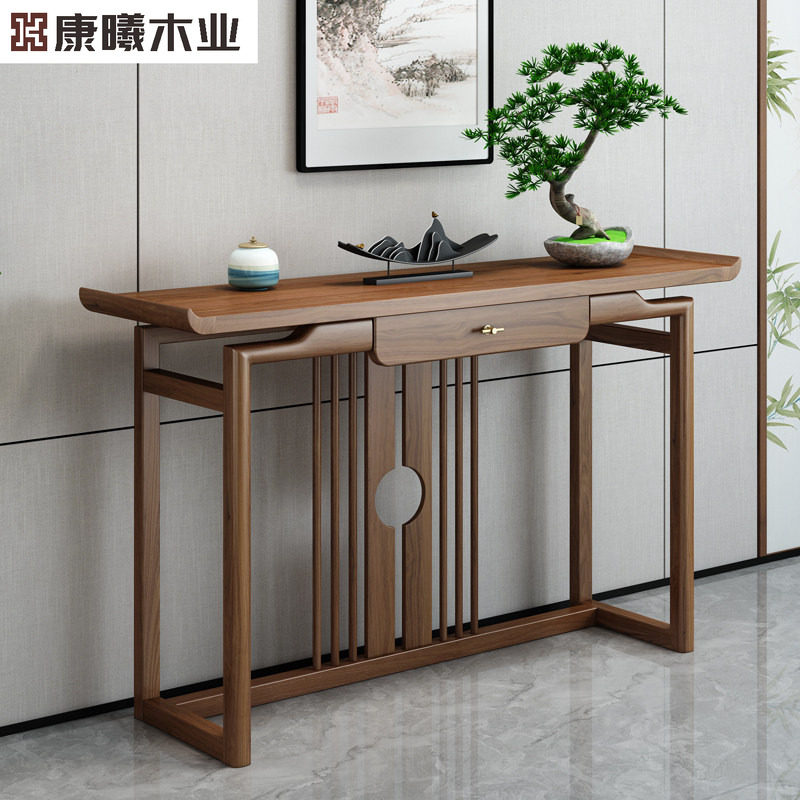 新中式玄关桌中式实木简约供桌条案轻奢入户禅意榆木玄关柜玄关台