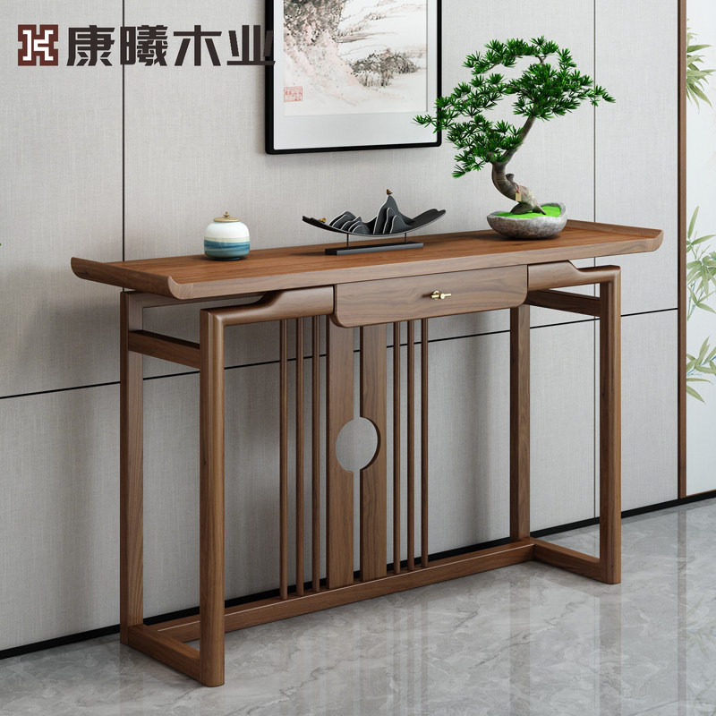 新中式玄关桌中式实木简约供桌条案轻奢入户禅意榆木玄关柜玄关台