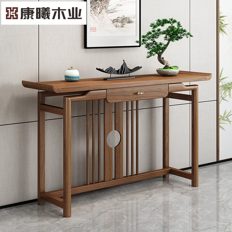 新中式玄关桌中式实木简约供桌条案轻奢入户禅意榆木玄关柜玄关台