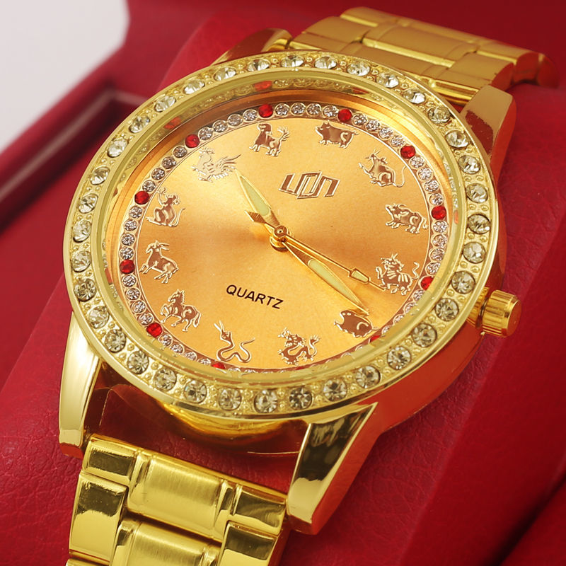 越南沙金十二生肖情侣金表国宾腕表防水夜光老牌国货男女士红宝石