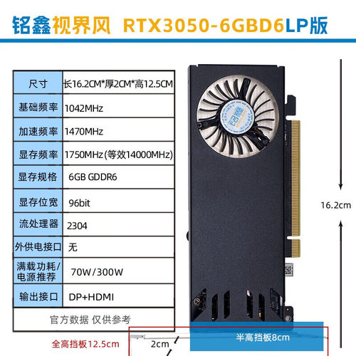 铭鑫RTX3050 6GB GDDR6 LP迷你光追 ITX半高刀卡适配小机箱一体机