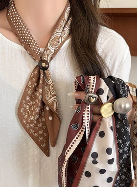 布艺圆形波点丝巾项链小众时尚简约设计锁骨链个性休闲气质项饰女