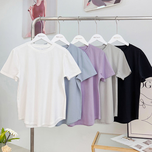 L~L~同款Love女士圆领T恤百搭纯色宽松速干透气运动短袖瑜伽上衣