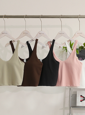 纯欲风~luV领修身显瘦可拆卸胸垫文胸运动健身外穿透气女瑜伽背心