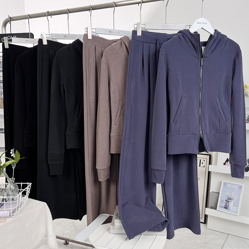 松弛感！莫代尔蚕丝羊毛修身显瘦瑜伽运动套装韩系简约阔腿裤两件