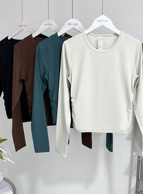 百搭神衣Iu系侧抽螺纹收腰显瘦瑜伽长袖透气速干短款健身运动上衣