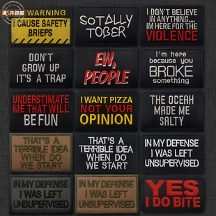 外贸货源英文系列个性刺绣臂章魔术贴士气章补丁绣花章背包贴